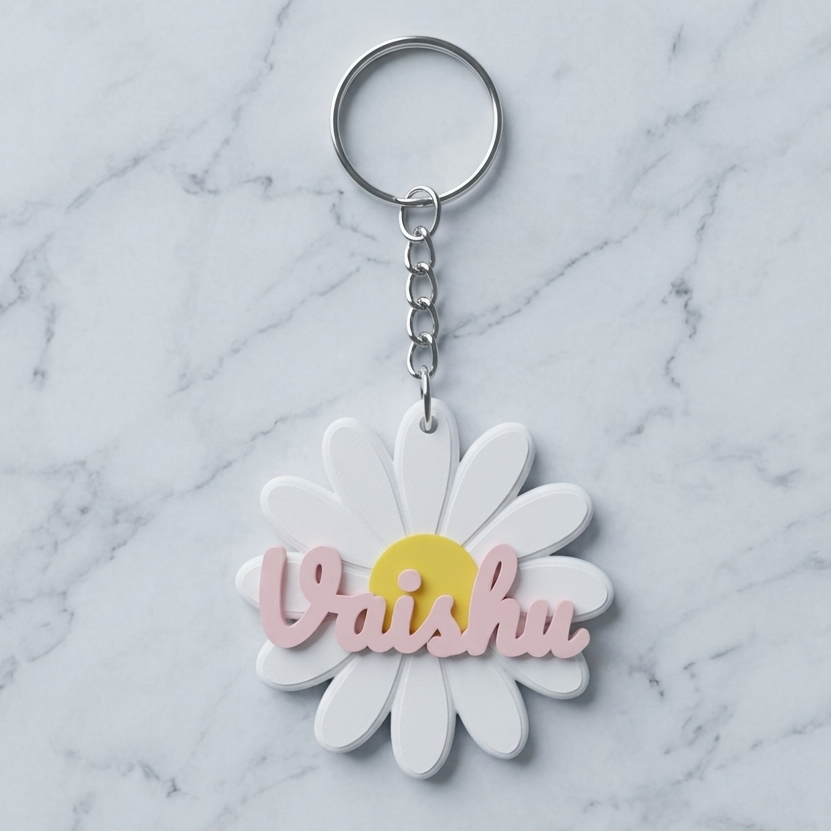 Daisy Flower Customizable Name Keychain