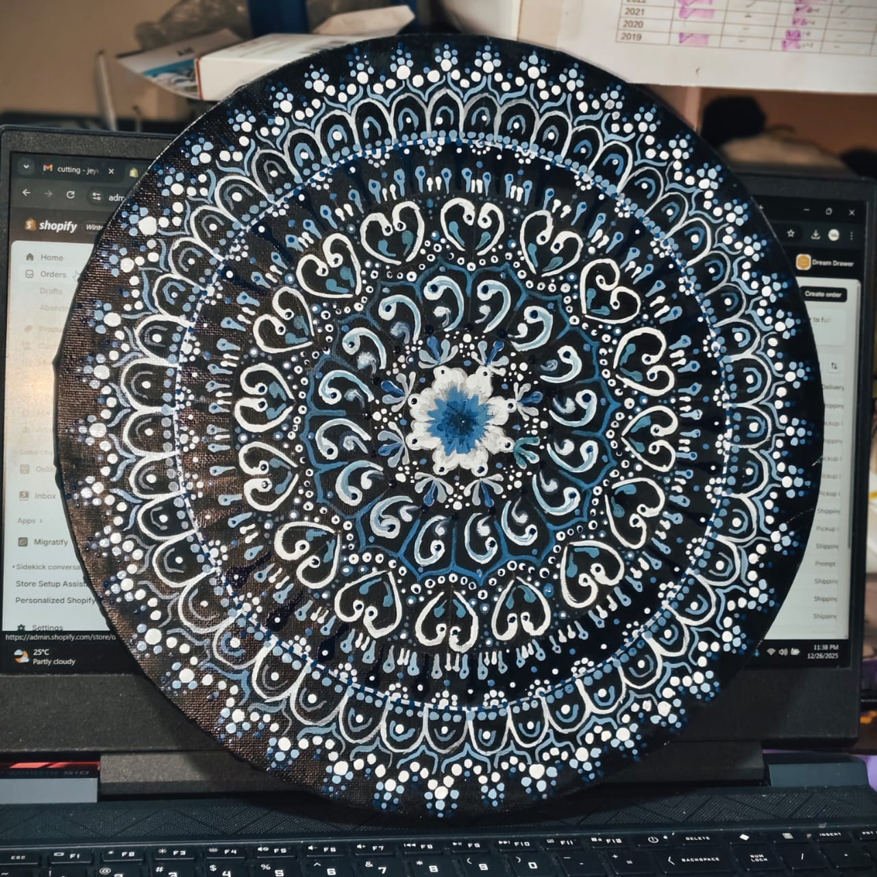 Hand-Painted Blue & White Mandala Art Plate