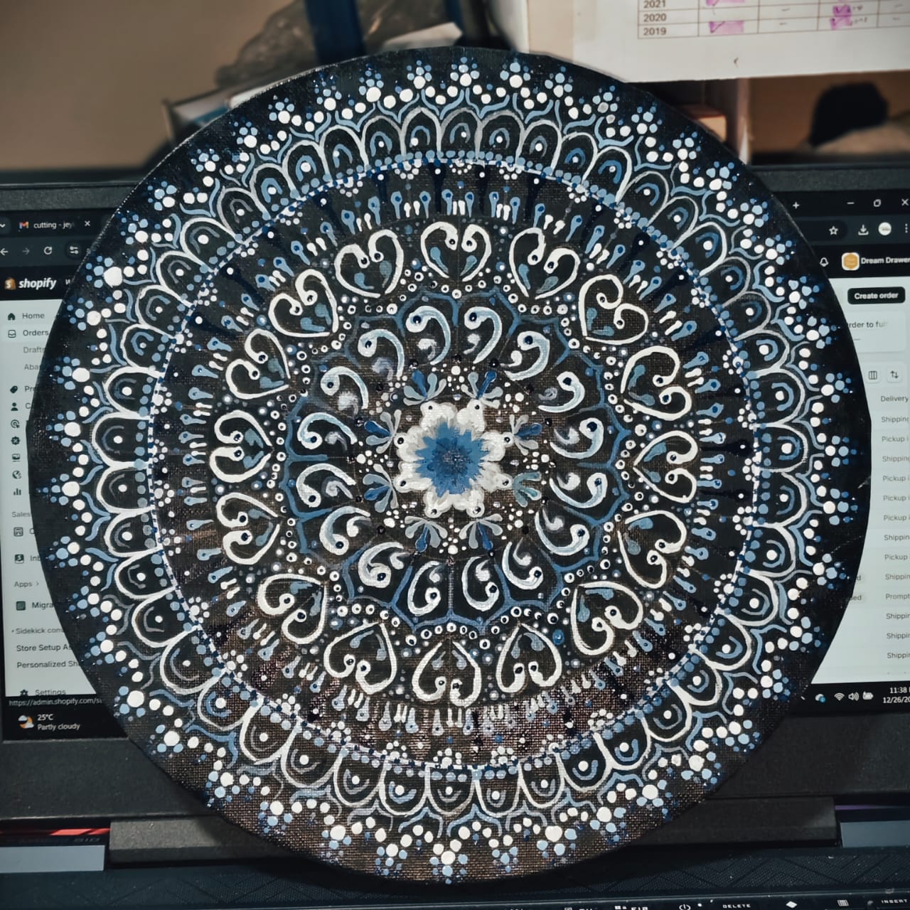Hand-Painted Blue & White Mandala Art Plate