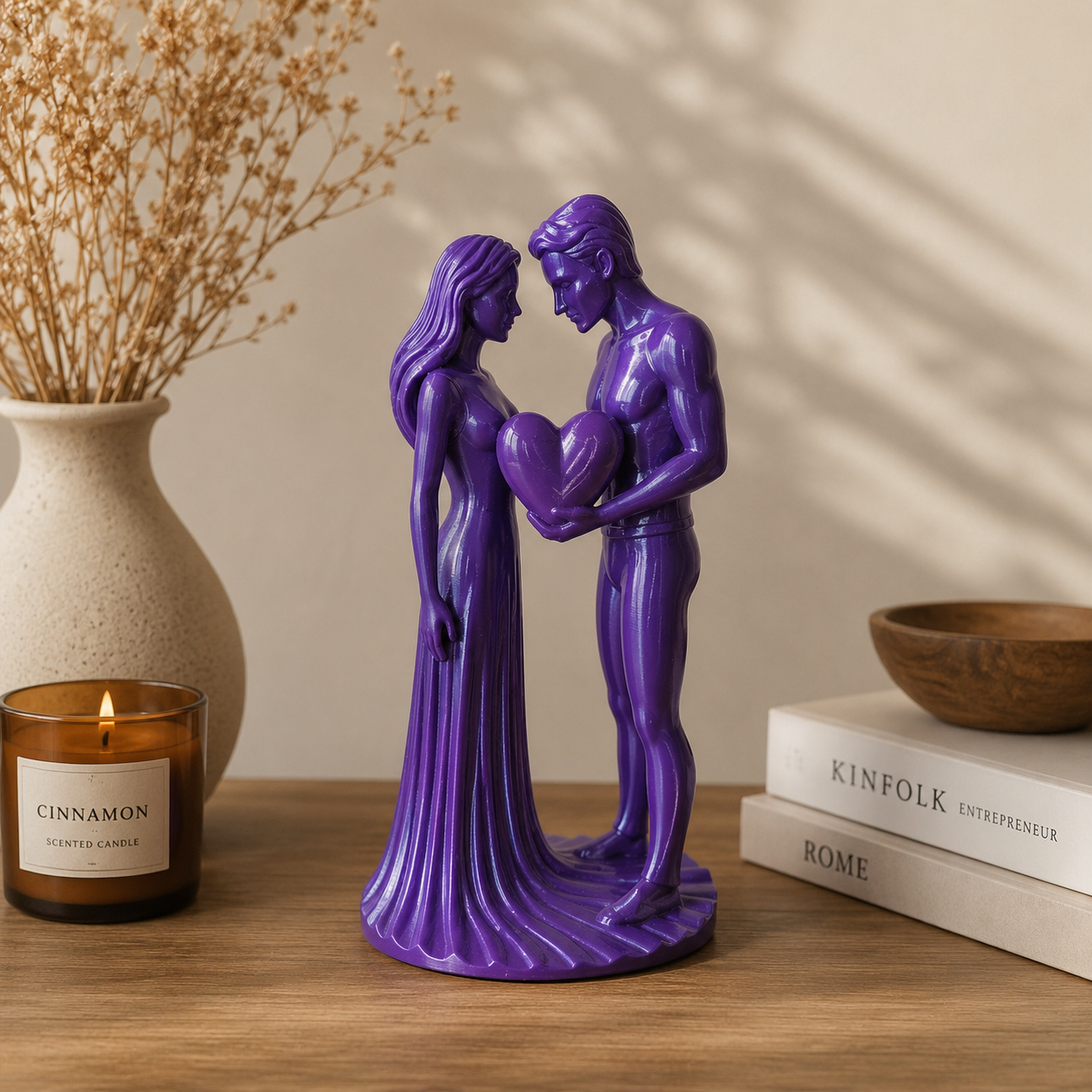 Romantic Couple with Heart Statue